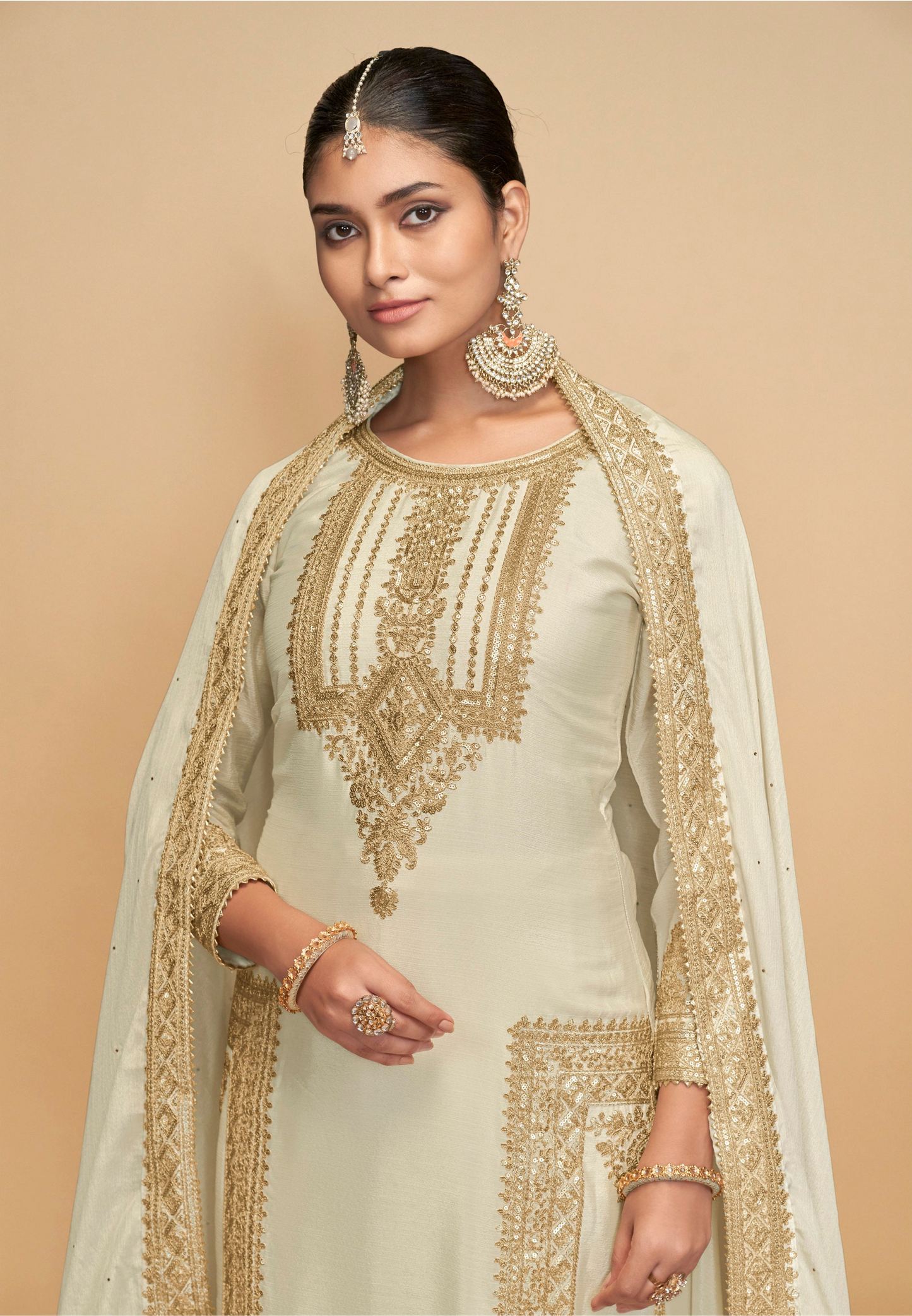 Off - White Salwar Suit With Embroidery Detail 
