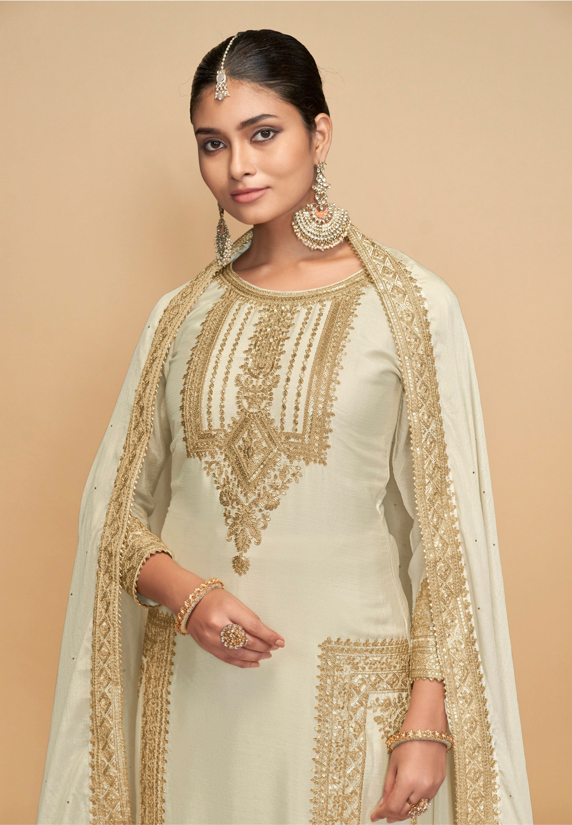 Off - White Salwar Suit With Embroidery Detail 