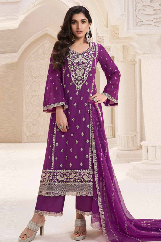 Premium Purple Stitched  Salwar Kameez Suit With Dupatta For Ceremonies