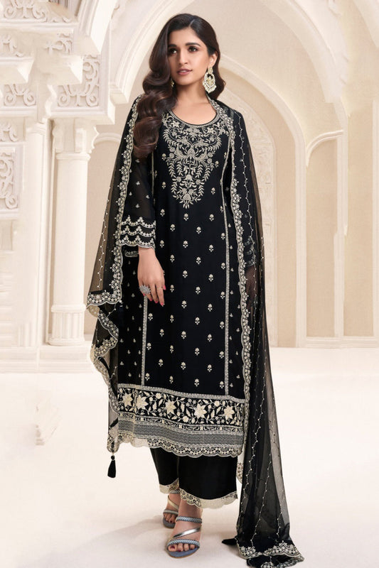 Affordable Black Salwar Kameez With Embroidery Work For Wedding