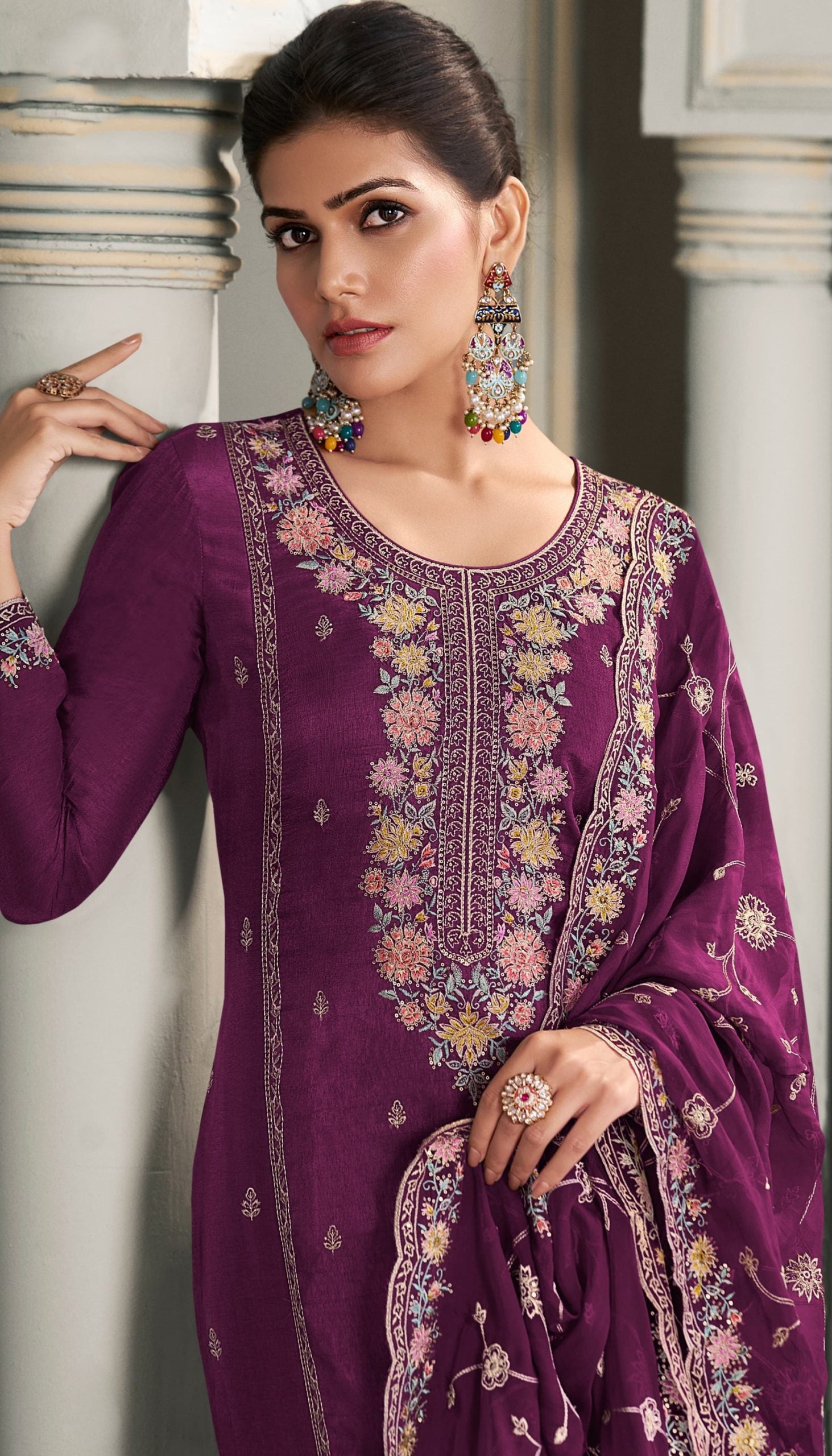 Dark Pink Embroidered Vibrant Salwar Kameez in New Style for Wedding