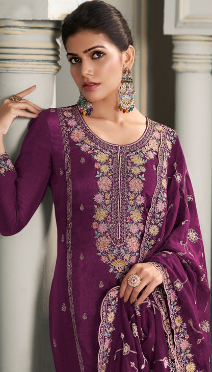 Dark Pink Embroidered Vibrant Salwar Kameez in New Style for Wedding
