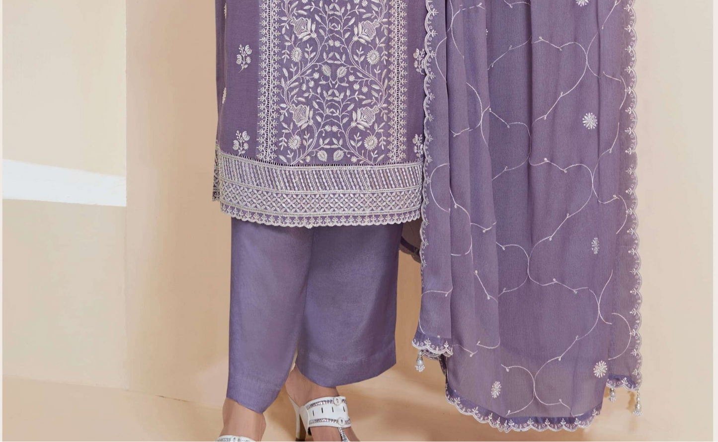 Stunning Purple Chinon Stylish Embroidered Salwar Kameez Indian Kurtis For Women