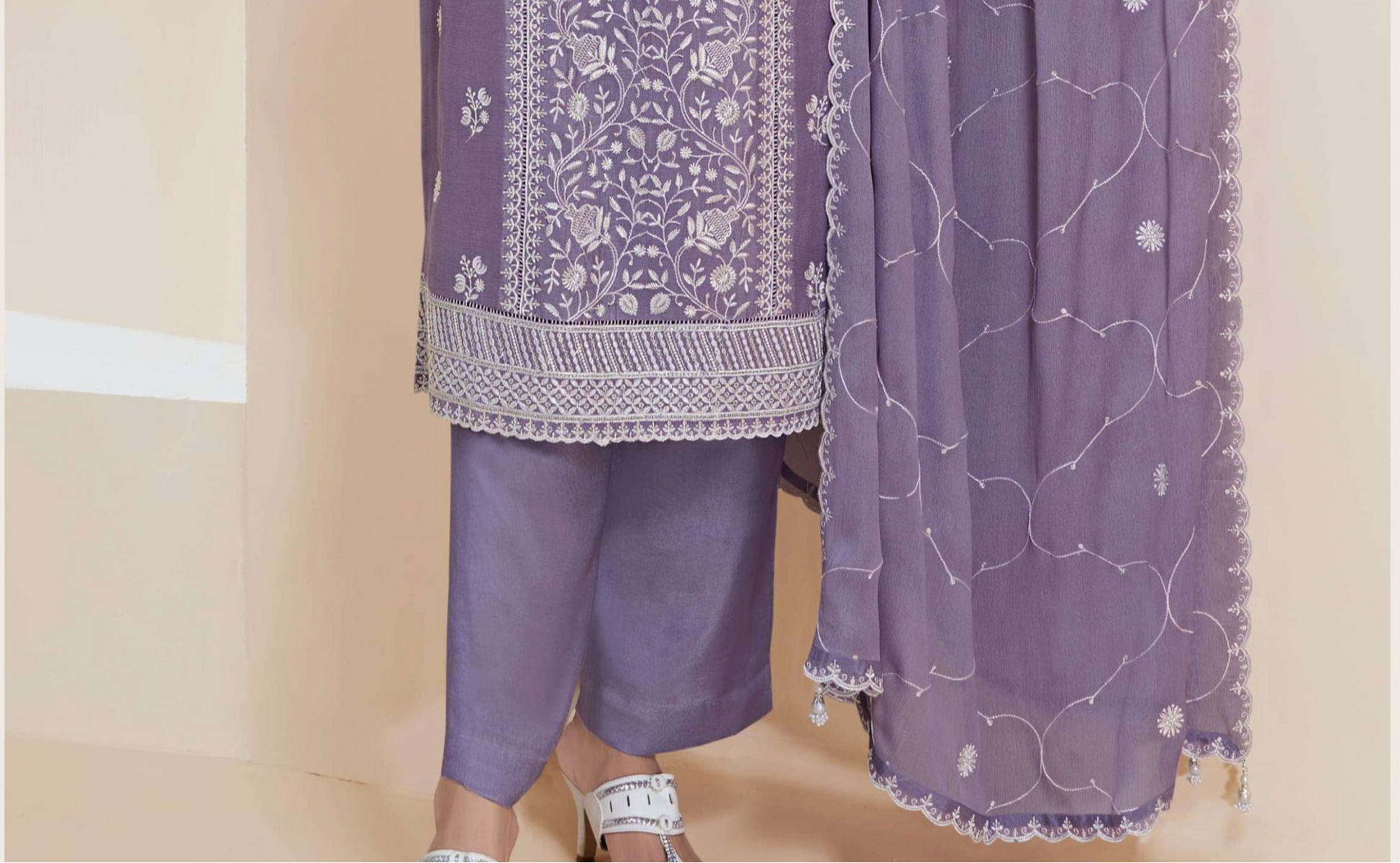 Stunning Purple Chinon Stylish Embroidered Salwar Kameez Indian Kurtis For Women