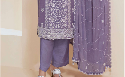 Stunning Purple Chinon Stylish Embroidered Salwar Kameez Indian Kurtis For Women