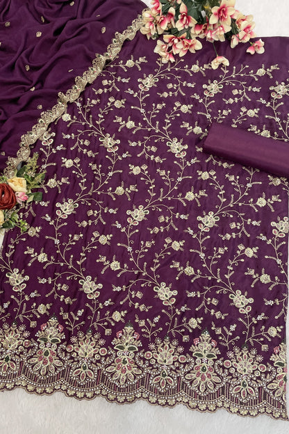 Chinon Wine Burgundy Salwar Kameez Dupatta Set Indian Festive Wear Seyuri Brand