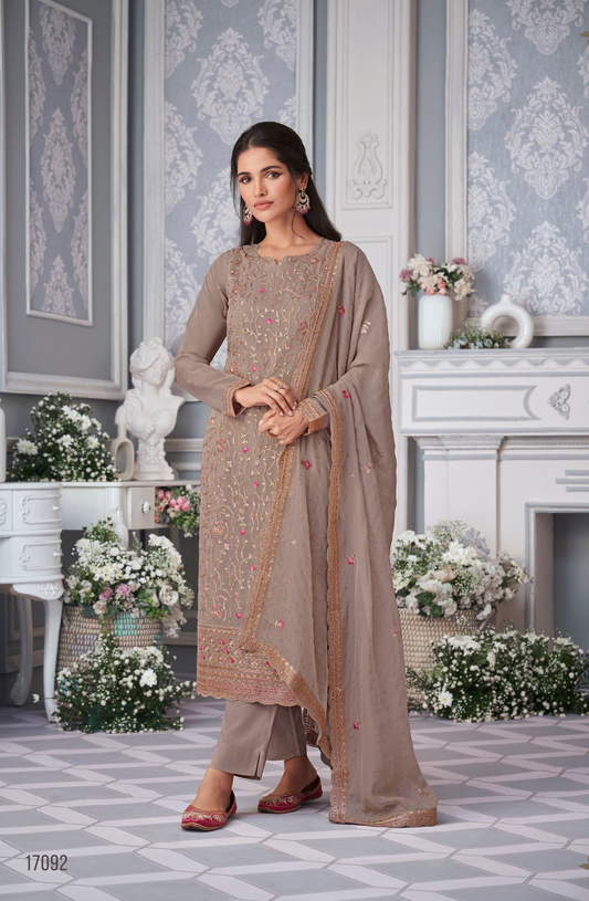 Brown salwar kameez gives a warm, grounded, and earthy feel