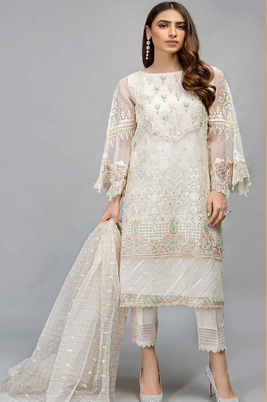 White salwar kameez is pure and classic. Ivory with embroidery looks soft and pretty.
