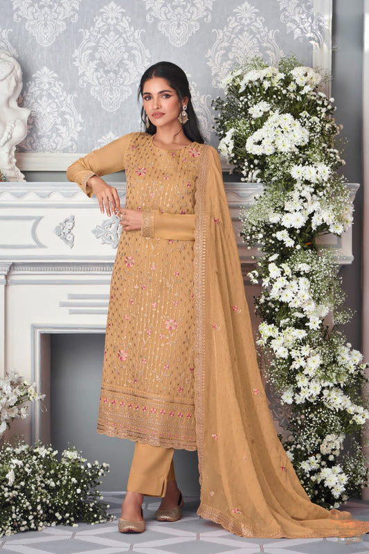 Brown salwar kameez gives a warm, grounded, and earthy feel