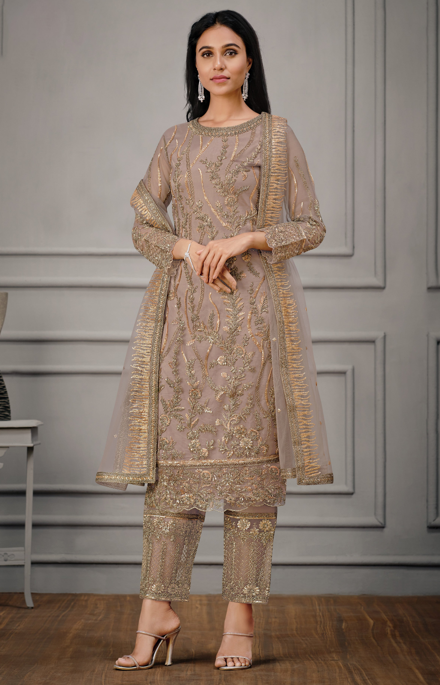 Brown salwar kameez gives a warm, grounded, and earthy feel