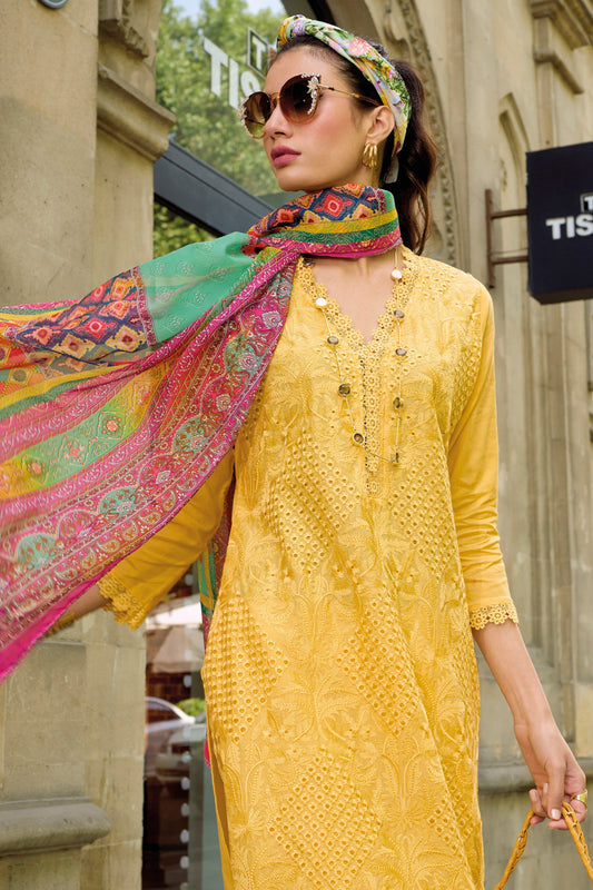 Yellow salwar kameez is bright and happy. Good for haldi or sunny events.
