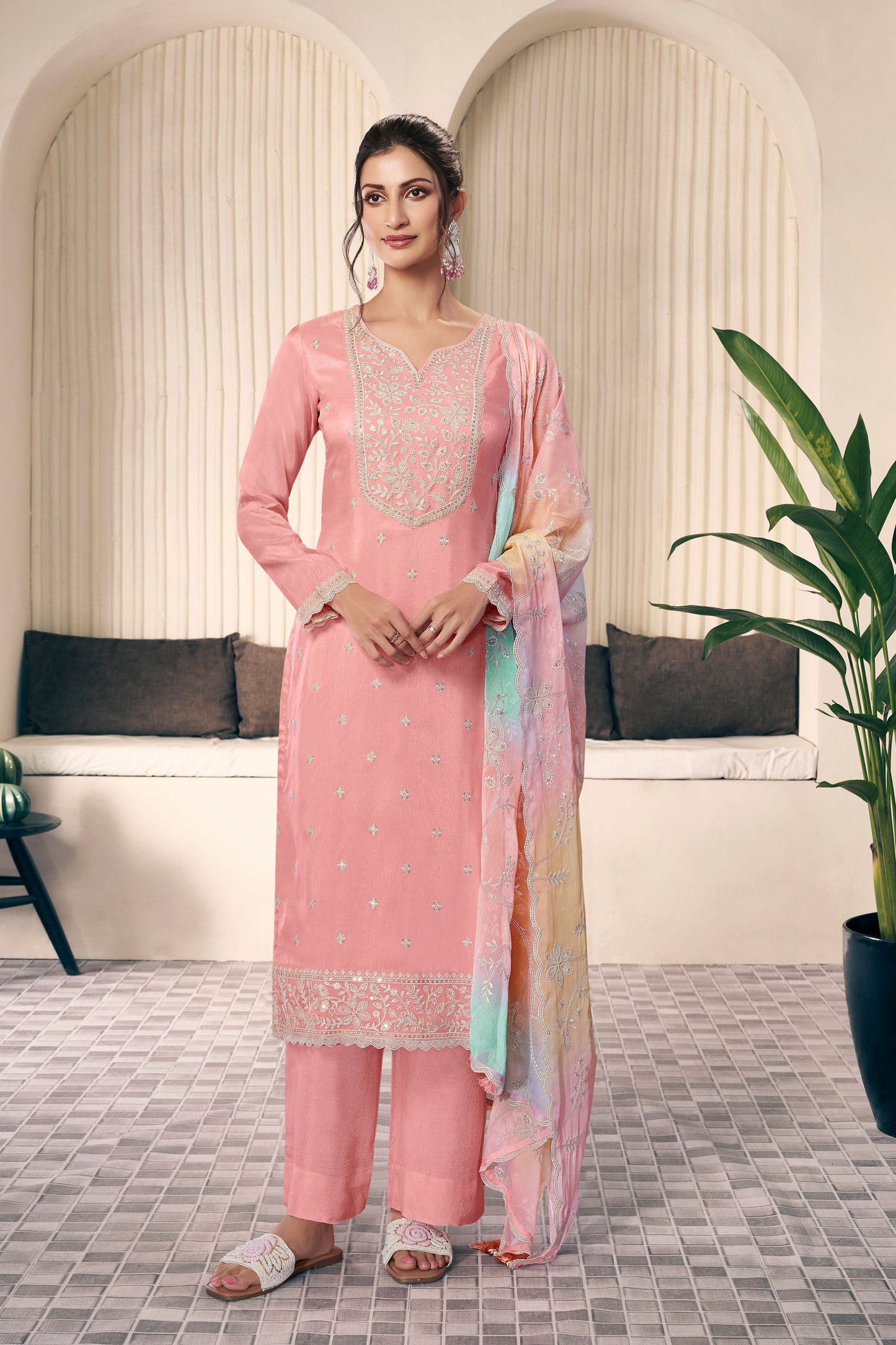 Orange salwar kameez is bright and lively. Perfect for festivals and happy events.
