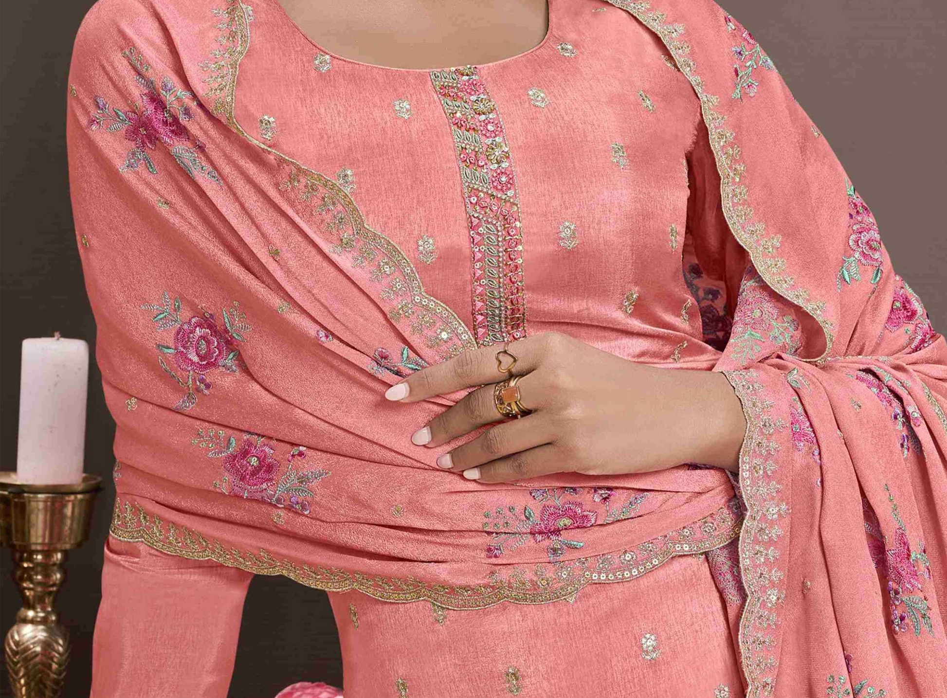 Peach salwar kameez brings soft elegance and warmth, perfect for daytime celebrations and festive charm.