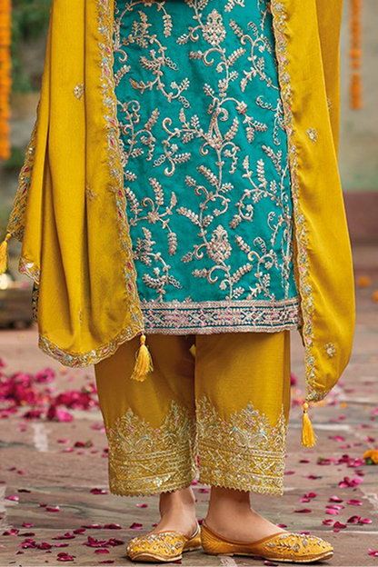 Blue salwar kameez feels calm and confident. Light or dark blue suits any time.
