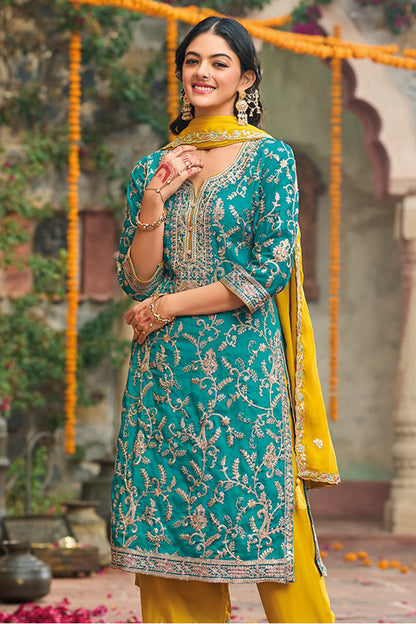 Blue salwar kameez feels calm and confident. Light or dark blue suits any time.
