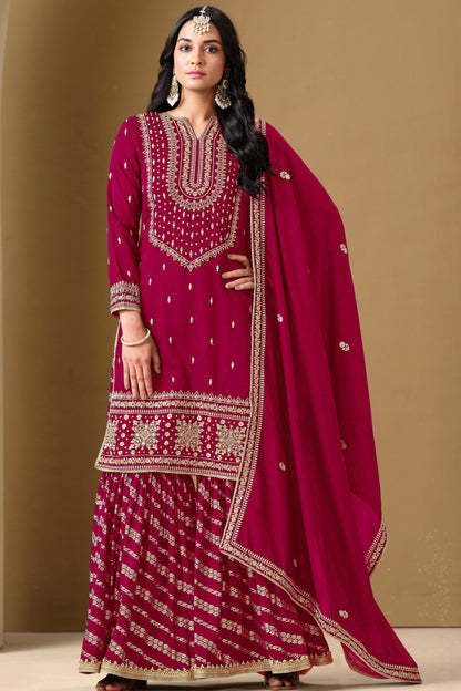 A wine-colored salwar kameez exudes elegance and sophistication