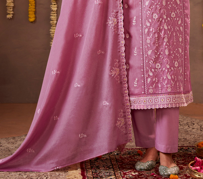 Plus Designer Chinon Fabric Thread Embroidery Work Salwar Kameez Suit