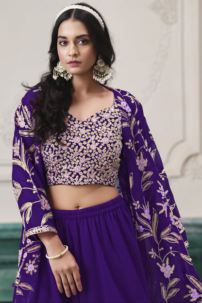 Purple Faux Georgette Sharara Suit with Shrug for Sangeet