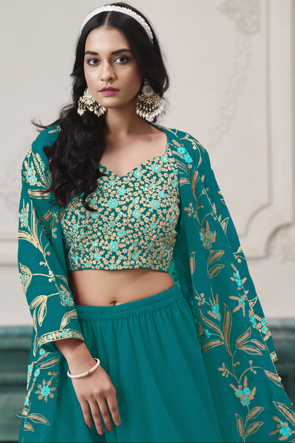 Teal salwar kameez is cool and refreshing. It blends blue and green for a unique look