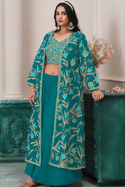 Teal salwar kameez is cool and refreshing. It blends blue and green for a unique look