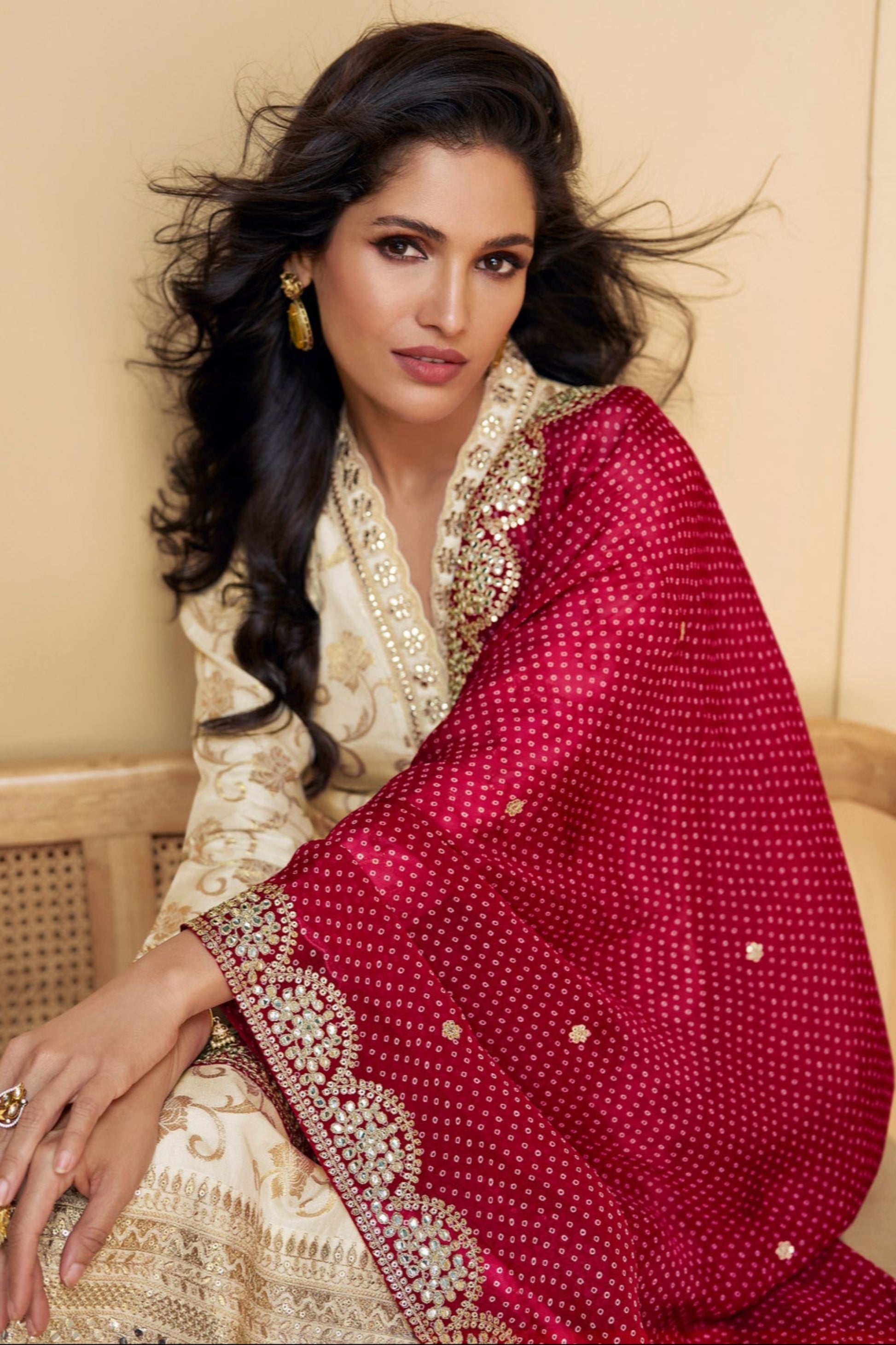 Beige and nude salwar kameez are soft and modern. They match well with bold jewelry.
