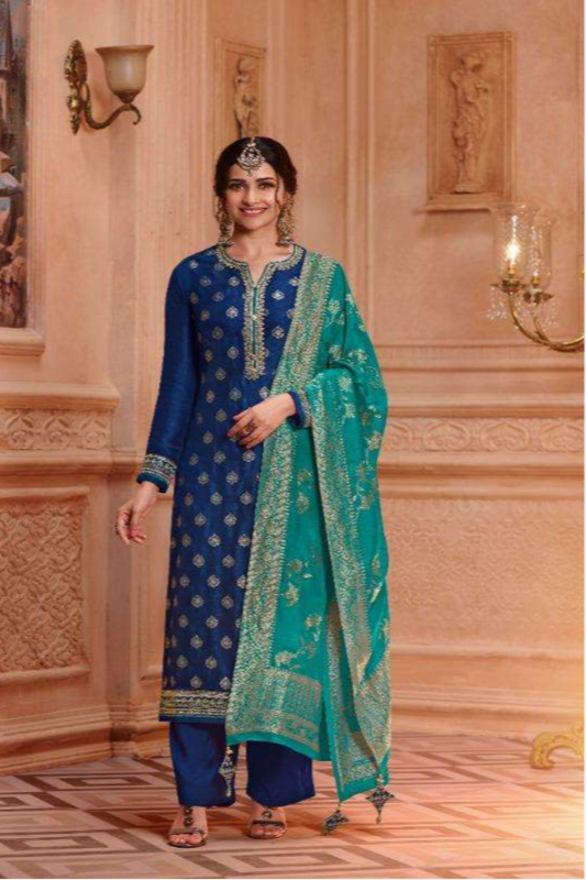 Blue salwar kameez feels calm and confident. Light or dark blue suits any time.
