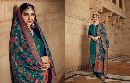 Teal salwar kameez is cool and refreshing. It blends blue and green for a unique look