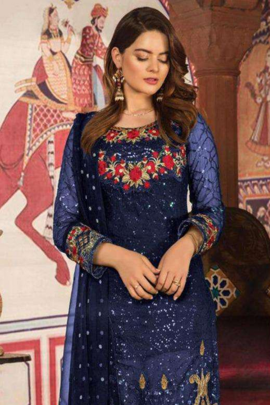 Blue salwar kameez feels calm and confident. Light or dark blue suits any time.
