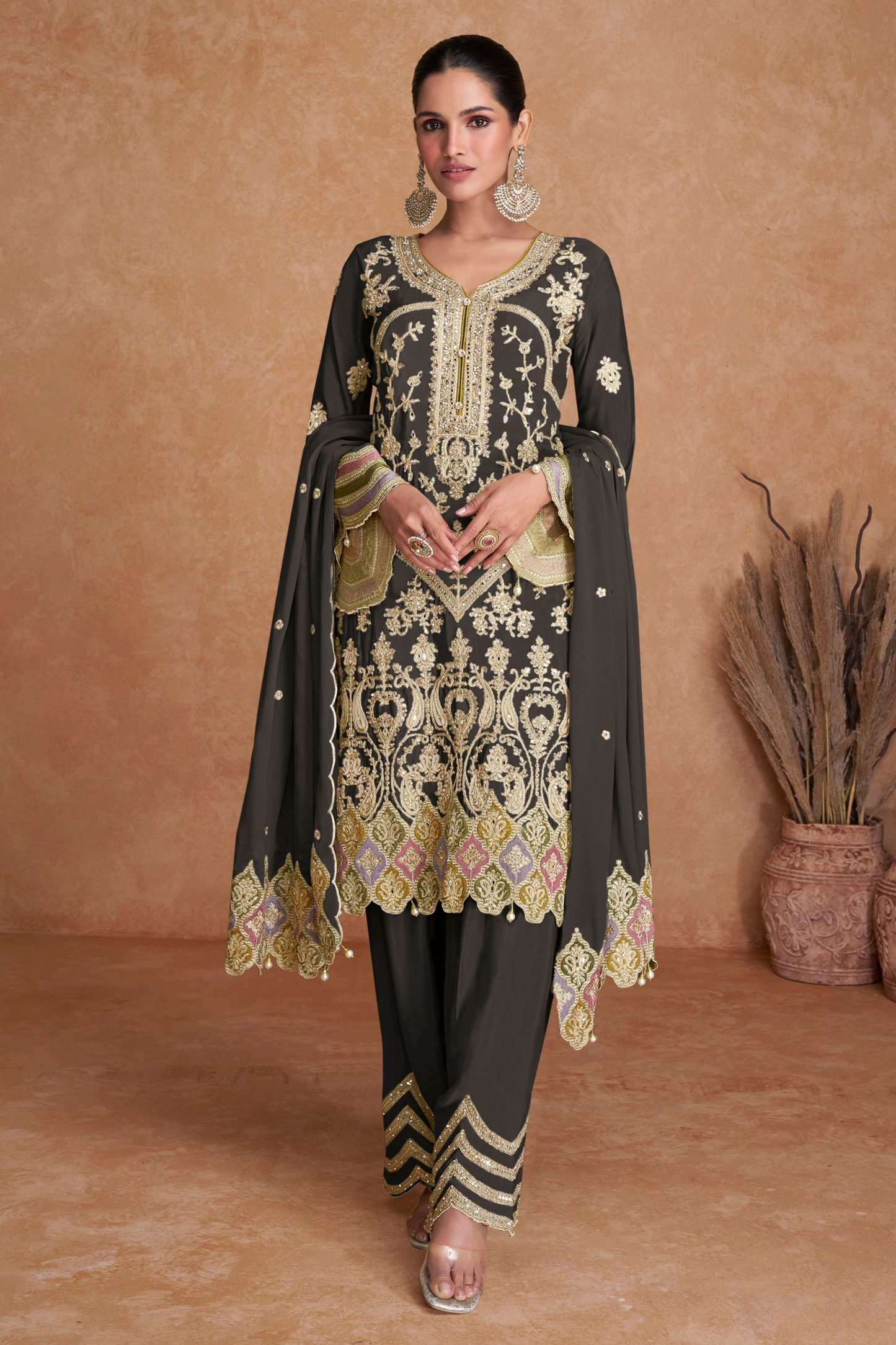 Black Embroidered Salwar Kameez with Dupatta for Indian Weddings - Ready to Wear Ethnic Outfit USA Canada