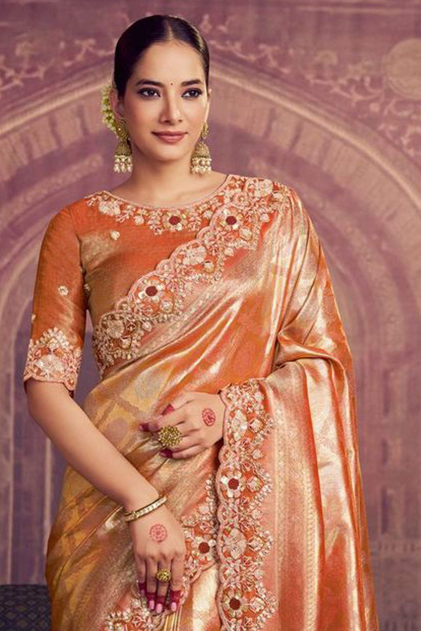 Brown Silk Saree With Ready-To-Wear Blouse - Sangeet & Wedding Outfit | Seyuri