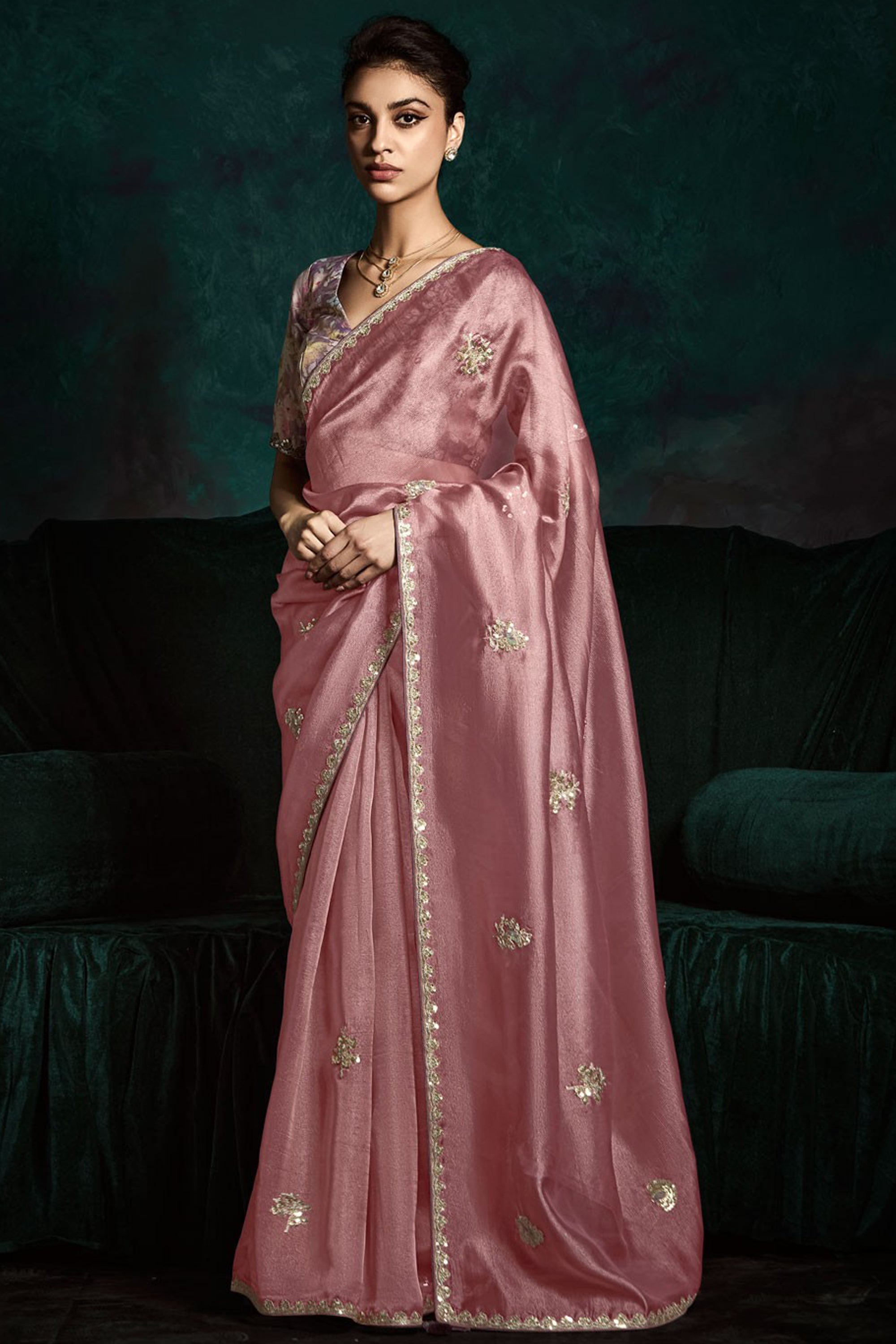 Gorgeous Pastel Pink Silk Fabric Sequins Work Saree With Fancy Blous gorgeous-pastel-pink-silk-fabric-sequins-work-saree-with-fancy-blous