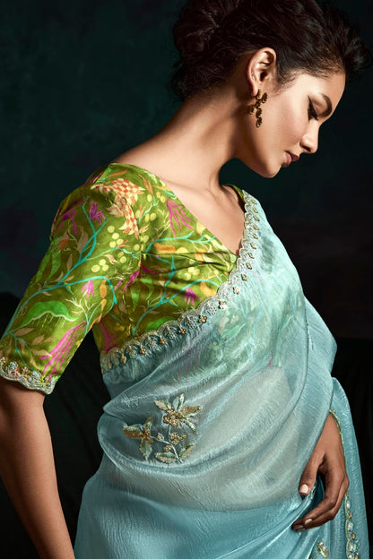 Blue Saree offers calm elegance – a versatile pick for every occasion.
