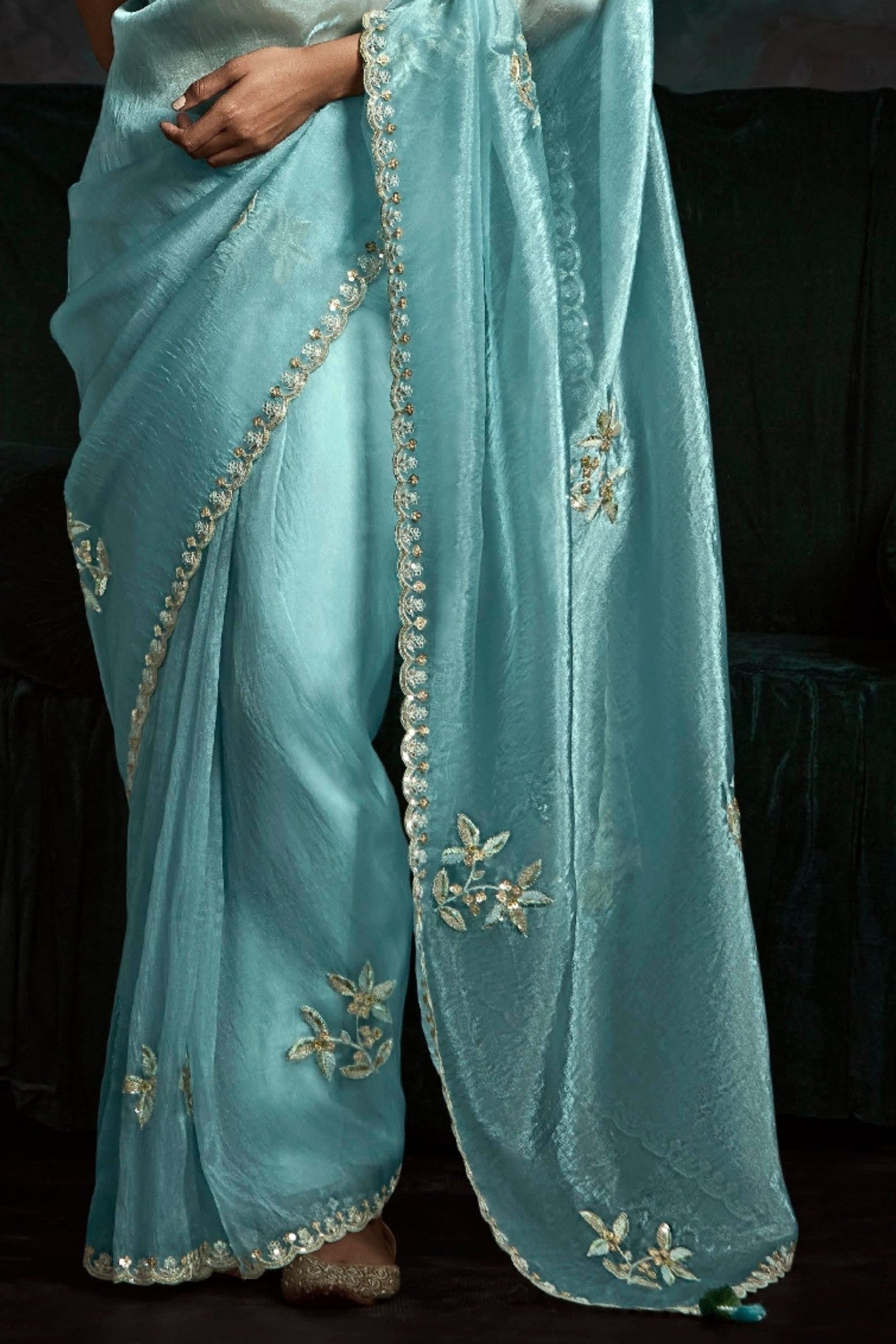 Blue Saree offers calm elegance – a versatile pick for every occasion.
