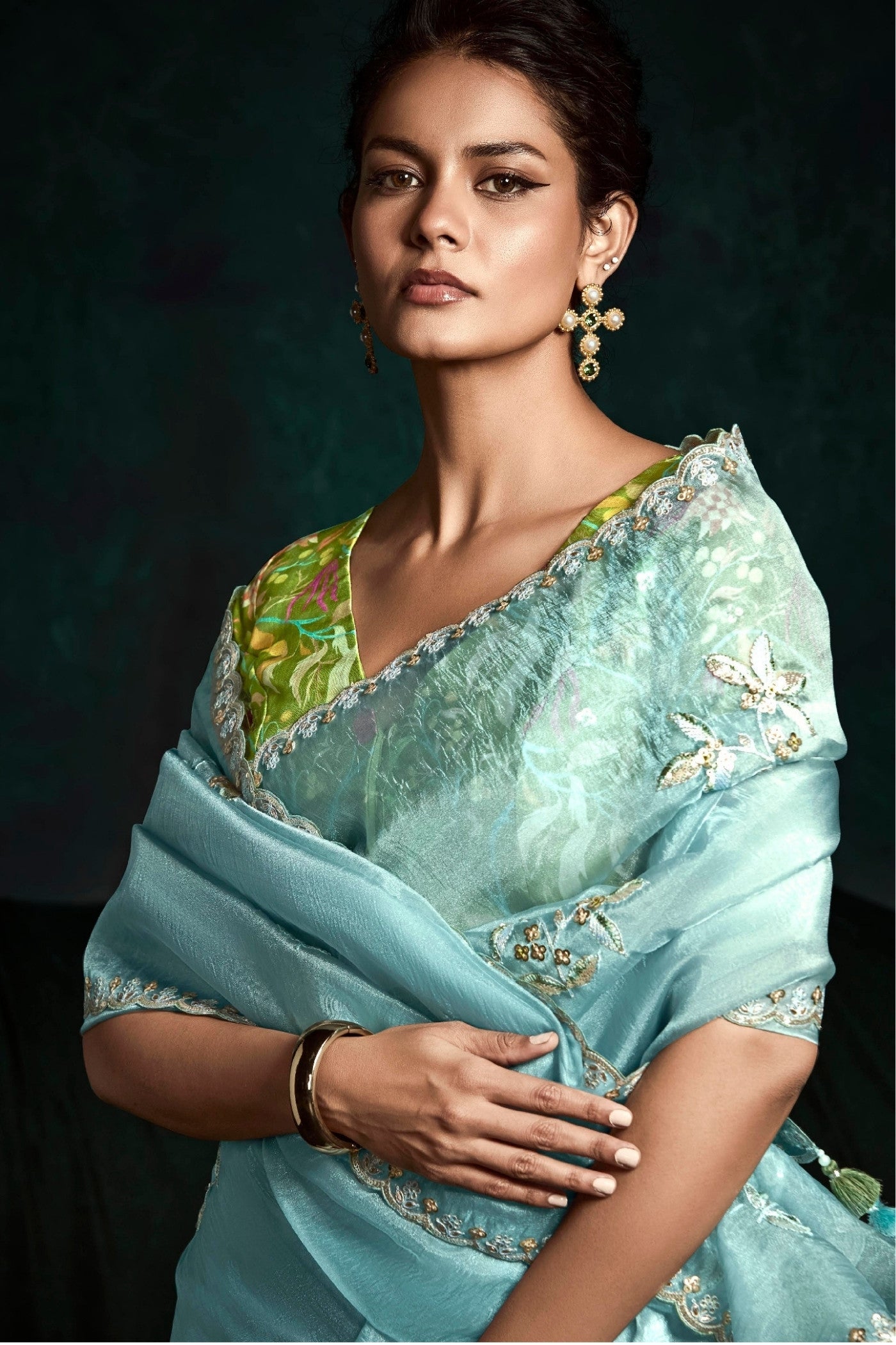 Blue Saree offers calm elegance – a versatile pick for every occasion.
