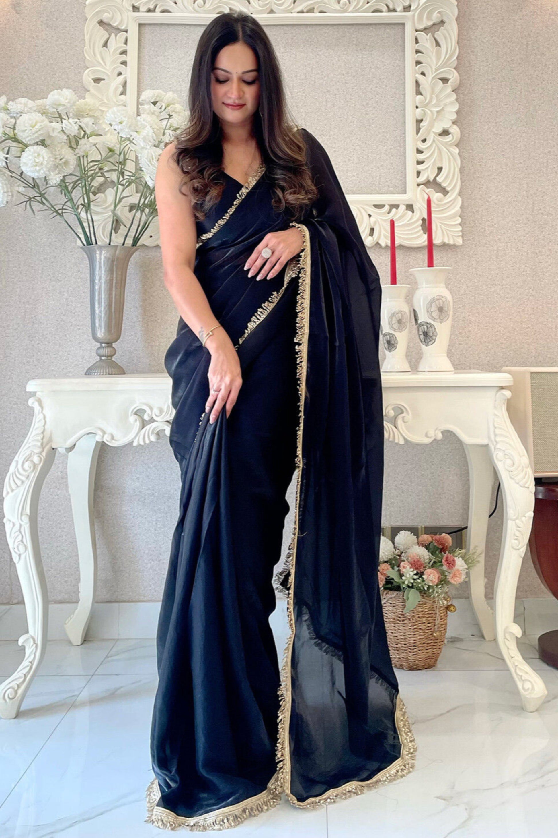 Black Saree defines elegance and confidence – perfect for evening part…