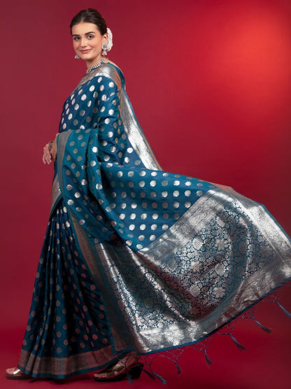 Blue Saree offers calm elegance – a versatile pick for every occasion.
