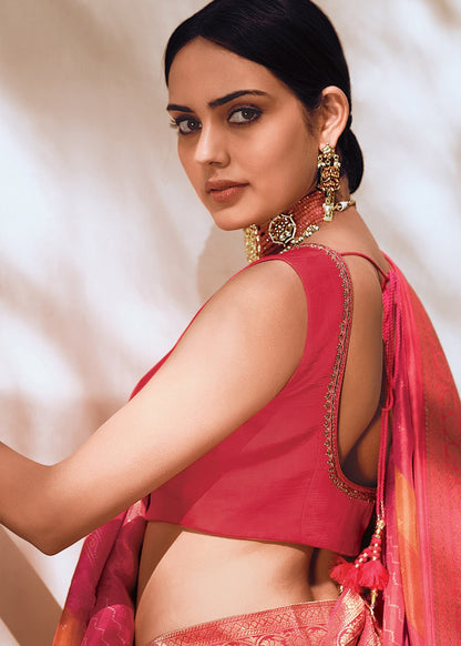 Pink Saree reflects softness and charm – perfect for graceful day functions.
