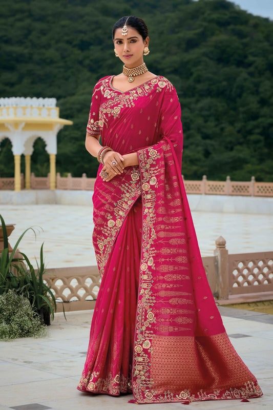 Pink Saree reflects softness and charm – perfect for graceful day functions.
