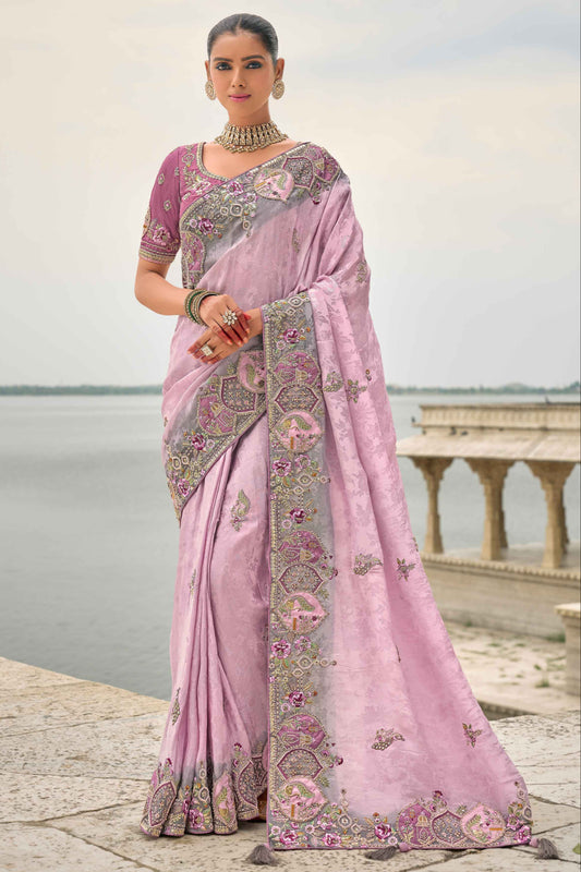 Lavender Saree radiates soft elegance and tranquility – perfect for romantic events, spring celebrations, or relaxing afternoons.
