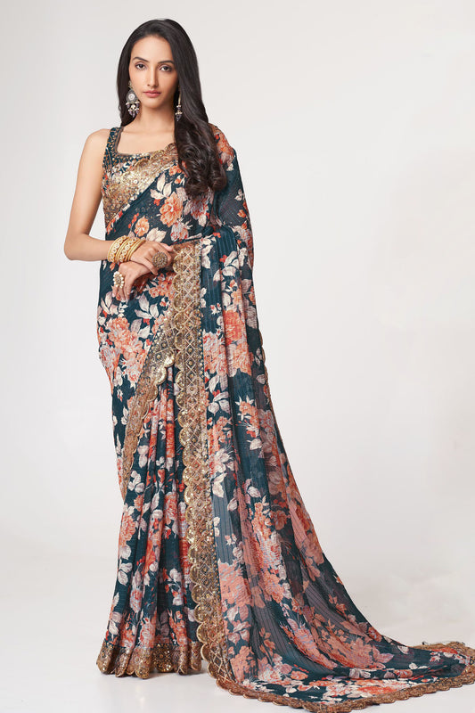 Blue Saree offers calm elegance – a versatile pick for every occasion.
