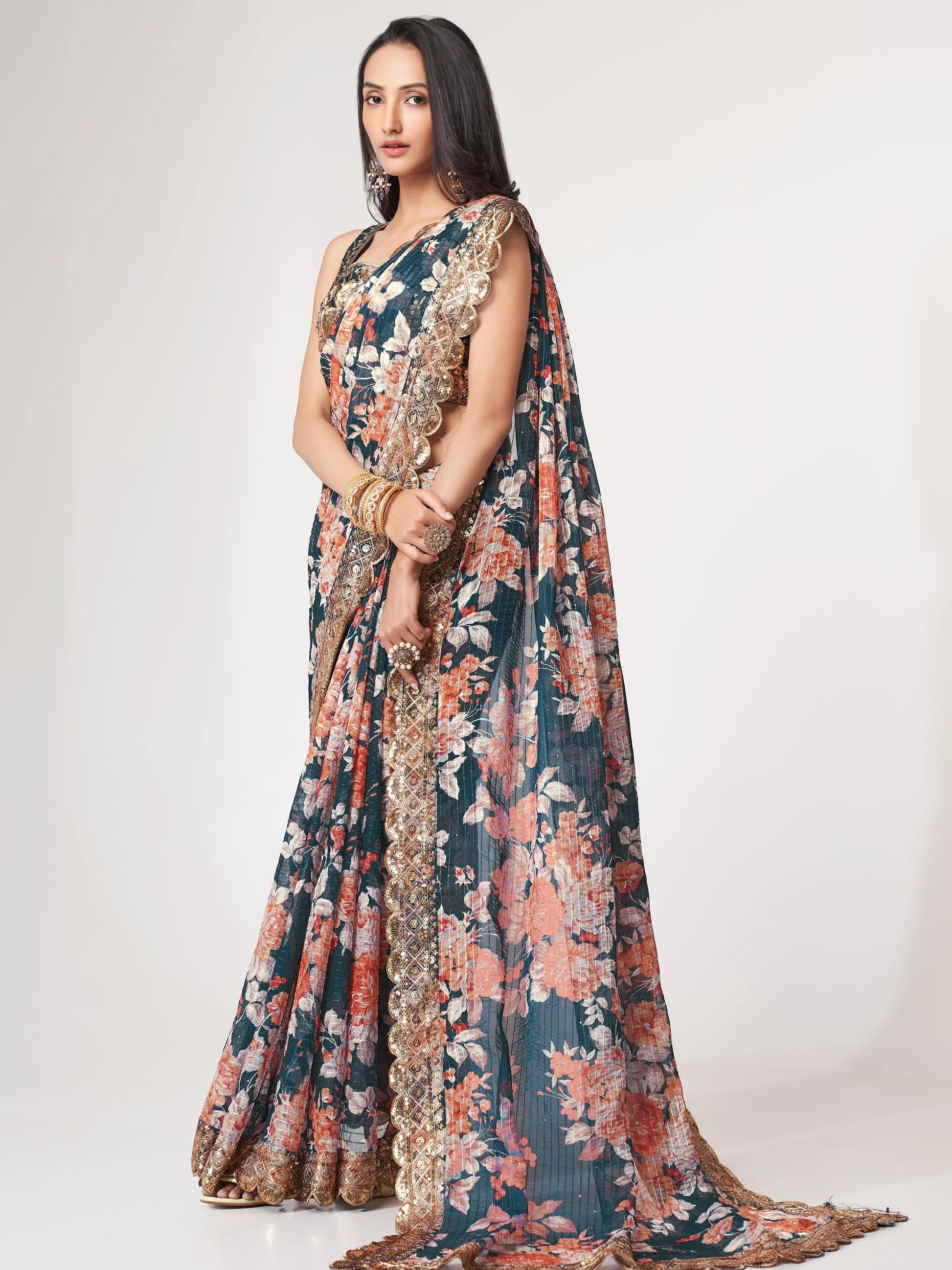 Blue Saree offers calm elegance – a versatile pick for every occasion.
