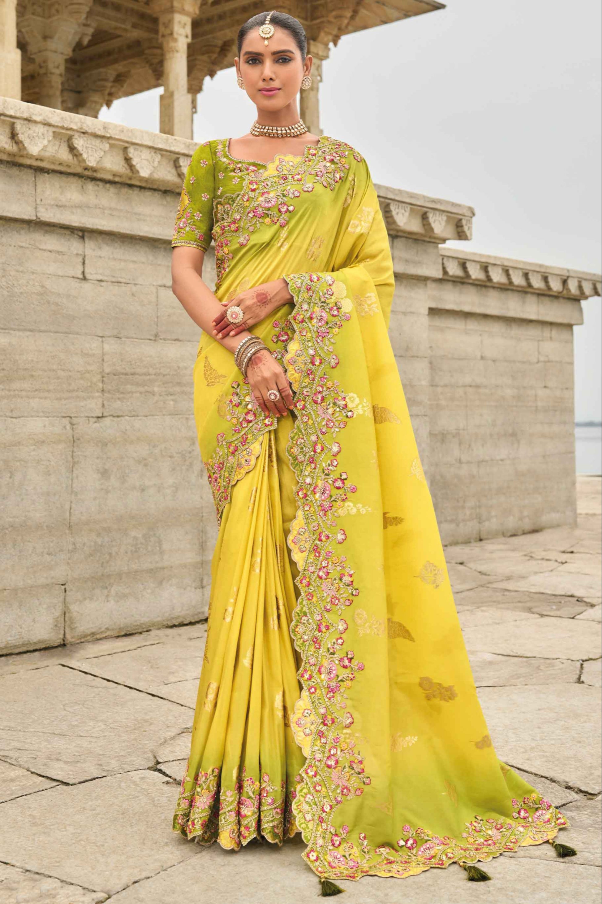 Yellow Saree brings sunshine and joy – ideal for Haldi, Eid, or summer events.
