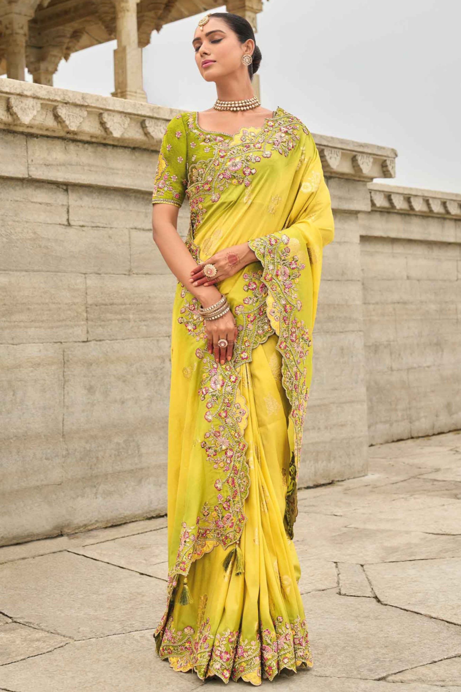 Yellow Saree brings sunshine and joy – ideal for Haldi, Eid, or summer events.
