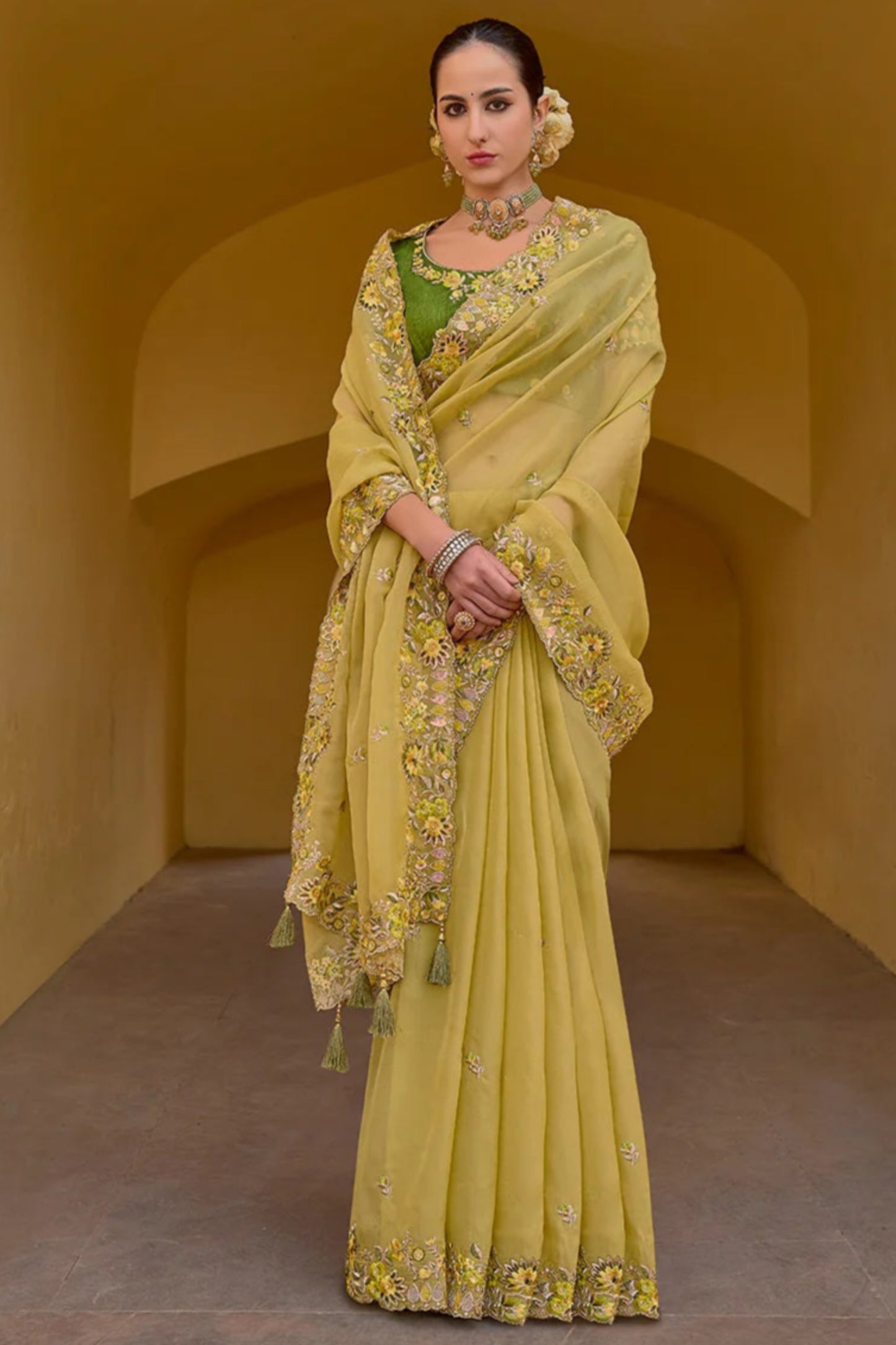 Yellow Saree brings sunshine and joy – ideal for Haldi, Eid, or summer events.
