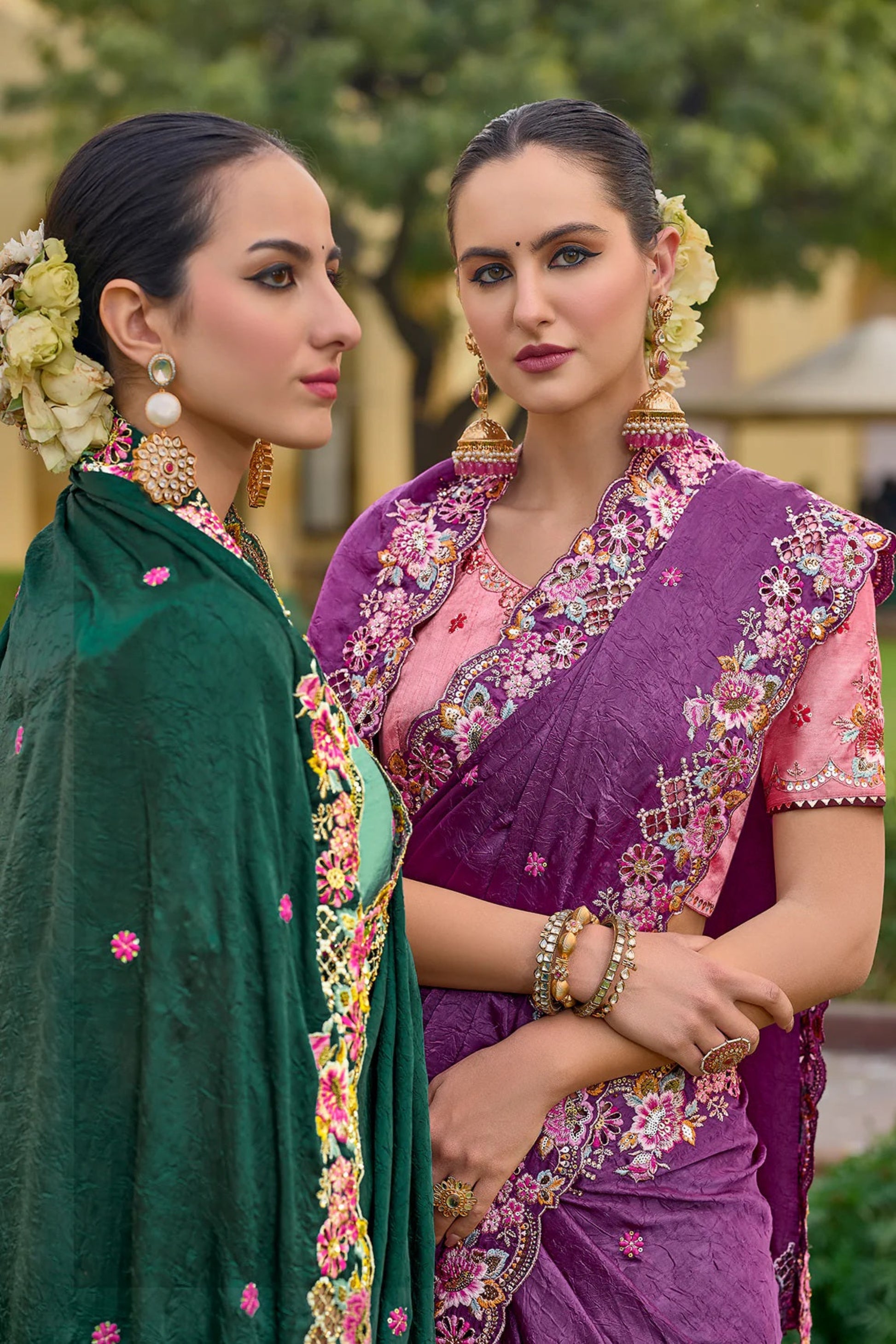 Lavender Saree radiates soft elegance and tranquility – perfect for romantic events, spring celebrations, or relaxing afternoons.
