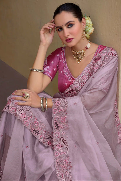 Pink Saree reflects softness and charm – perfect for graceful day functions.
