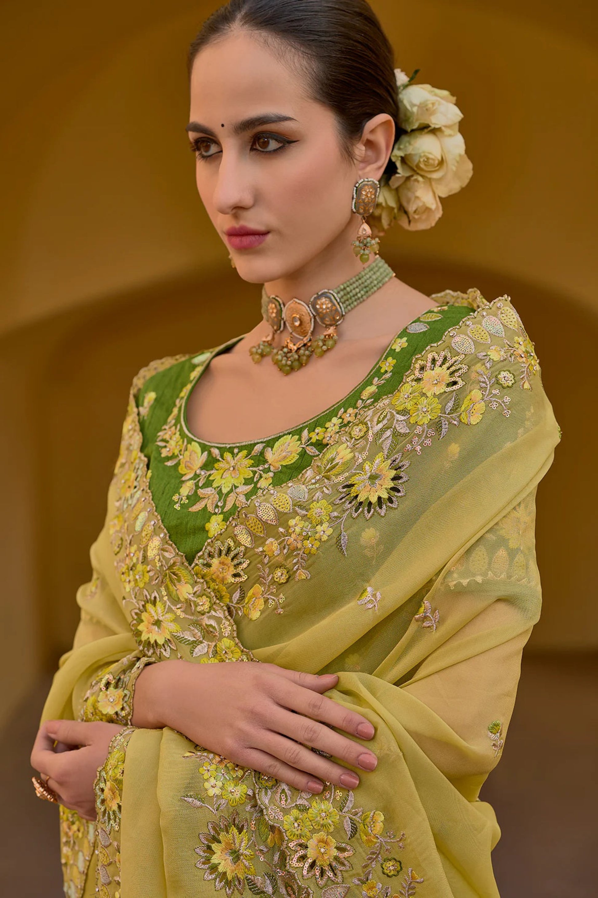 Yellow Saree brings sunshine and joy – ideal for Haldi, Eid, or summer events.
