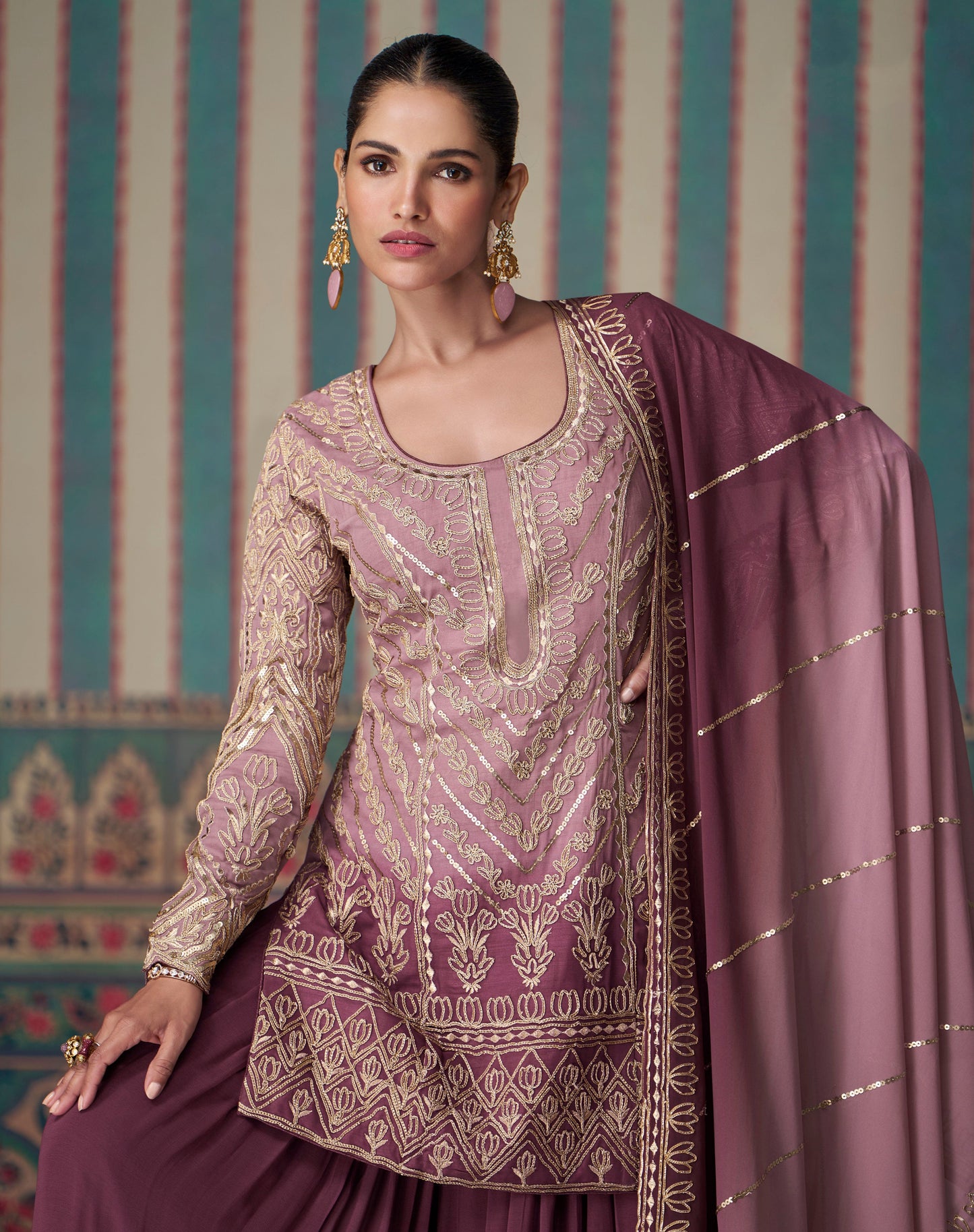 Heavy Embroidery Georgette Sharara Dress For Women - Indian Wedding Outfit USA