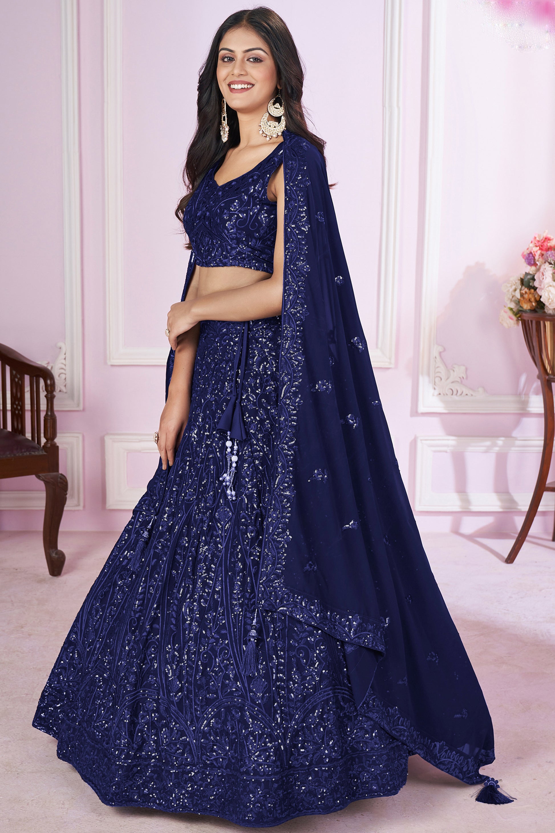 "Desi lehengas for American celebrations."
