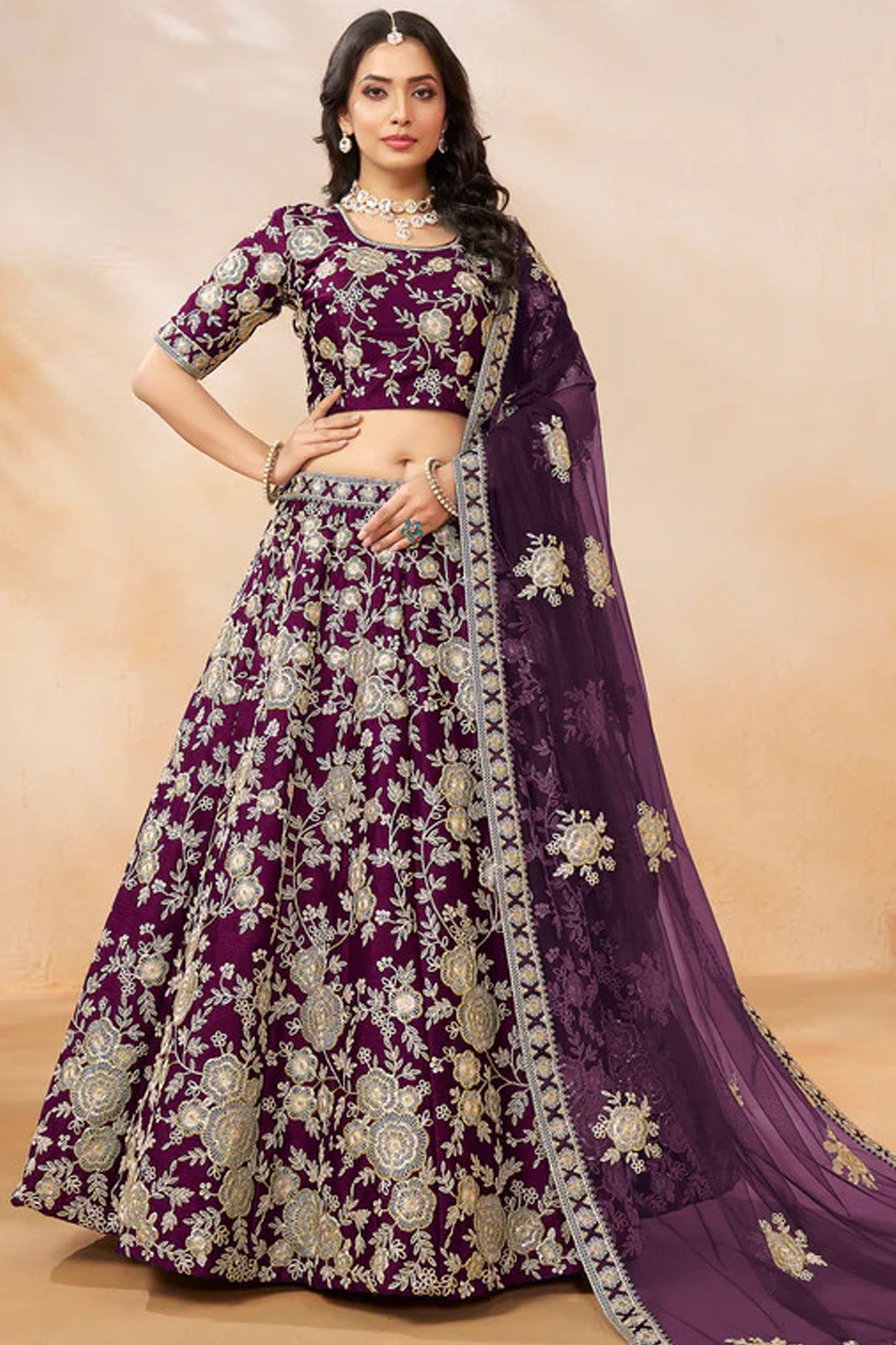 "Celebrate traditions in the USA with our lehengas."
